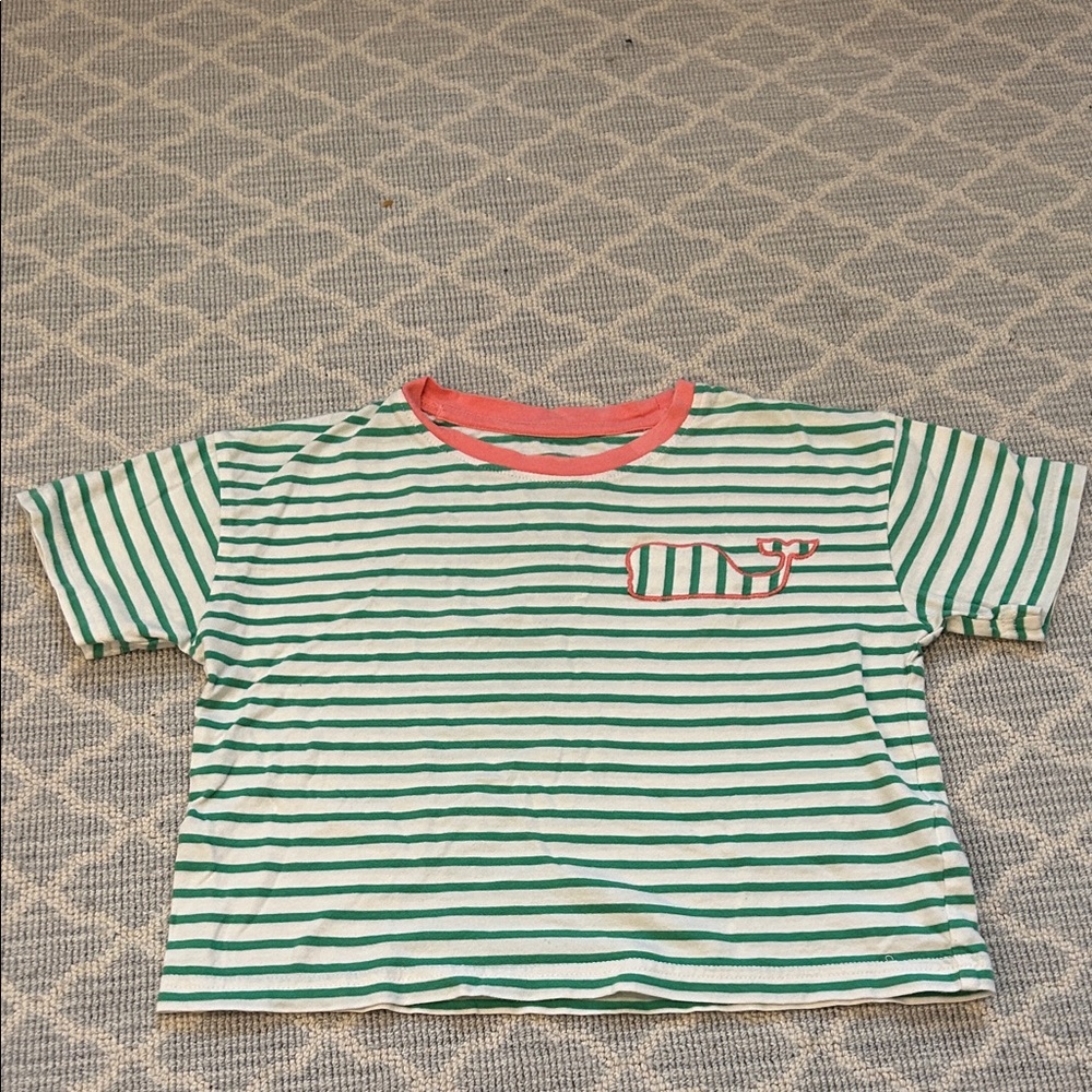 Vineyard Vines girls striped Green and White Kids Shirt with Whale Design